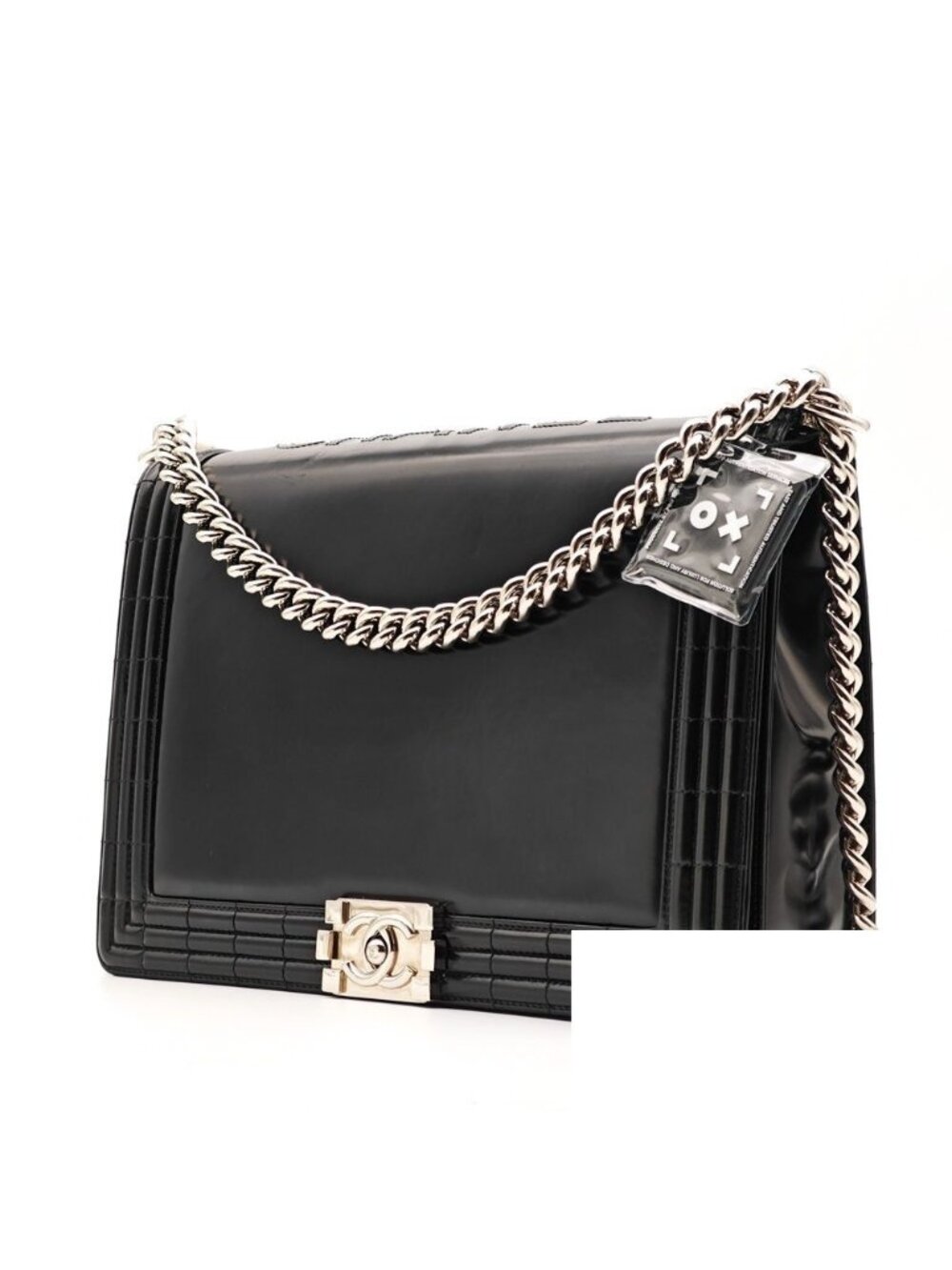 Chanel Boy Patent Leather Chain Shoulder Bag Black